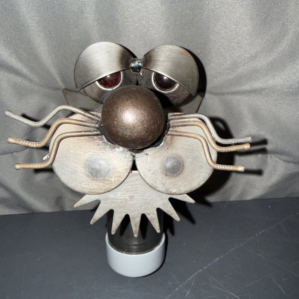 Vintage Metal Sculpture Whimsical Dog Head Two Face Steampunk Industrial Art 6”L